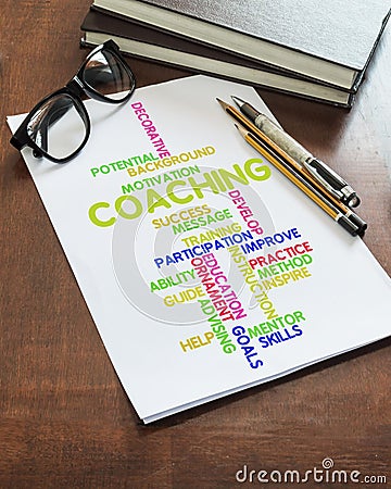 Coaching word collage on paper Stock Photo