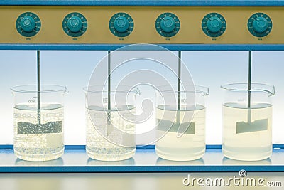 Coagulation test Jar test wastewater from industry plant Stock Photo