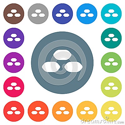 Coal briquettes flat white icons on round color backgrounds Vector Illustration