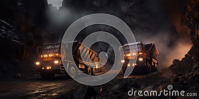 Coal Dump Trucks In An Opencut Mine Stock Photo