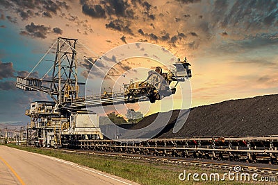 Coal excavation on the surface mine, Coal Mining and processing equipment, Washing and sorting raw coal, Grading coal ore Editorial Stock Photo