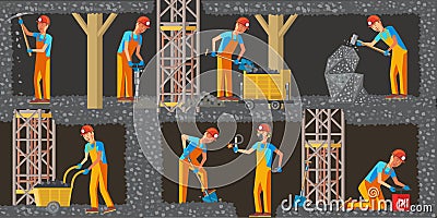 Coal Extraction Industry Horizontal Banners Vector Illustration