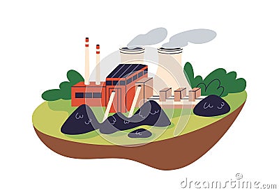 Coal-fired plant for electricity generation. Electric industry factory, generating energy, power from fossils Vector Illustration