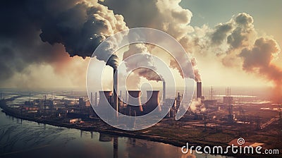 A coal-fired power plant emitting smoke into the sky, highlighting the use of coal for energy production and its environmental Stock Photo