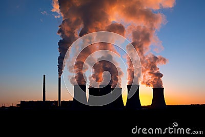 Coal fired power station and Combined cycle power plant at sunset, Pocerady, Czech republic Stock Photo