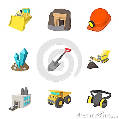 Coal icons set, cartoon style Vector Illustration