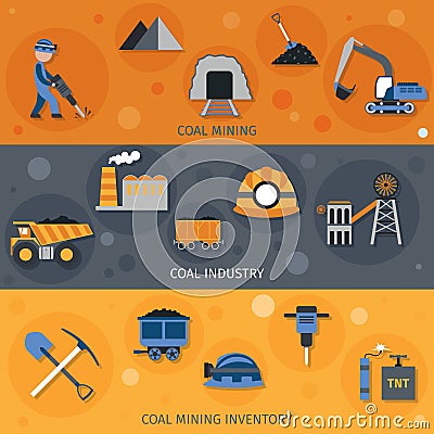 Coal Industry Banners Vector Illustration