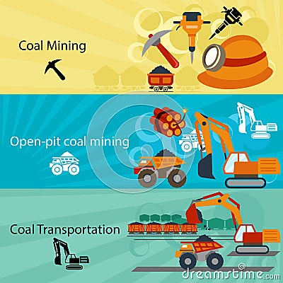 Coal industry banners set Vector Illustration