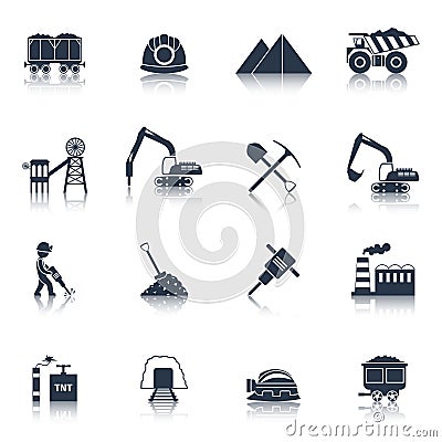 Coal Industry Icons Black Vector Illustration