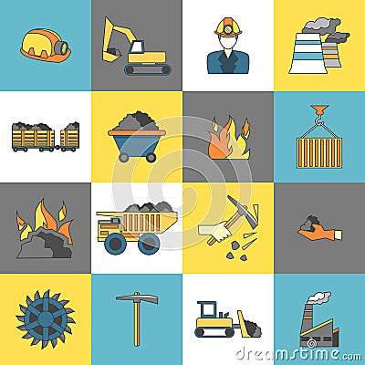 Coal Industry Icons Flat Line Vector Illustration