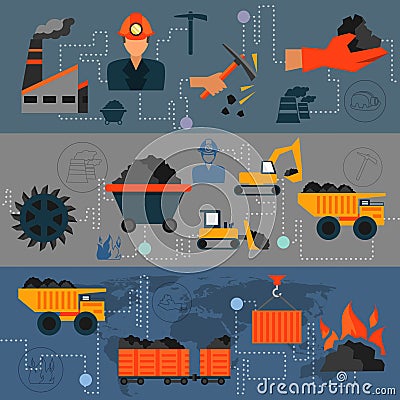 Coal industry line banners Vector Illustration
