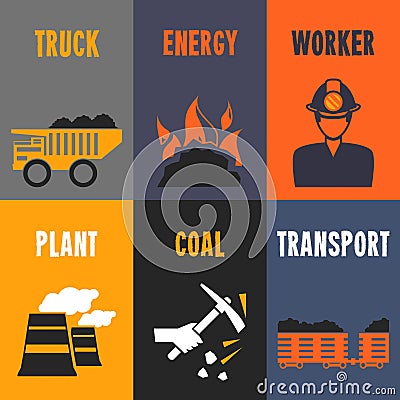 Coal industry mini posters Vector Illustration