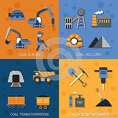 Coal Industry Set Vector Illustration