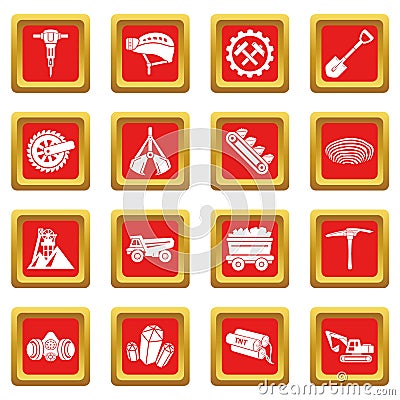 Coal mine icons set red square vector Vector Illustration