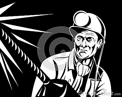 Coal Miner with drill Vector Illustration