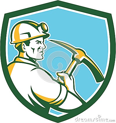 Coal Miner Hardhat With Pick Axe Side Shield Retro Stock Photo