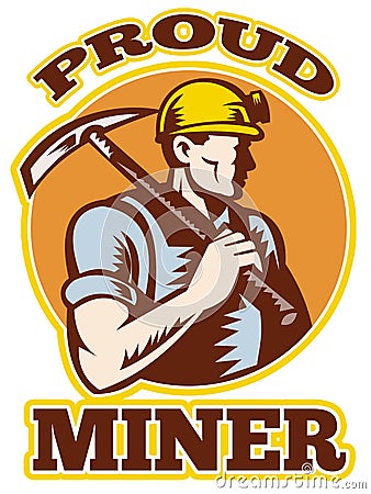 Coal miner pick axe retro Cartoon Illustration