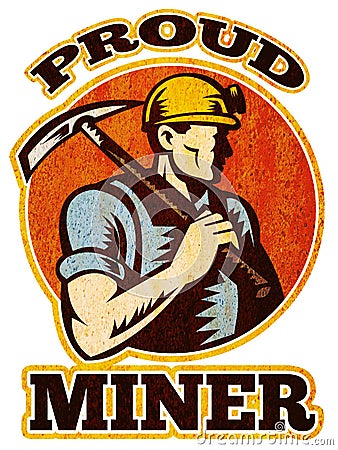 Coal miner pick axe retro Cartoon Illustration