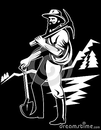 Coal miner with pick axe shovel Vector Illustration