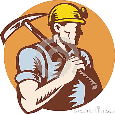 Coal miner at work with pick ax Stock Photo