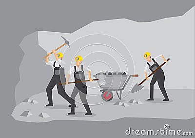 Coal Miners Working in Underground Mine Vector Illustration Vector Illustration