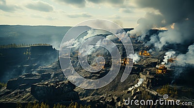 Coal mining from above. Open pit mine extractive. Generative AI. Stock Photo