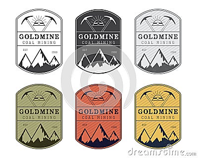 Coal mining logo badge in vintage style. Different colors. Vector Illustration