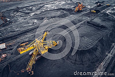 Coal mining at an open pit Stock Photo