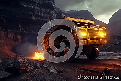 Coal Mining Truck at Industrial Site. AI Stock Photo