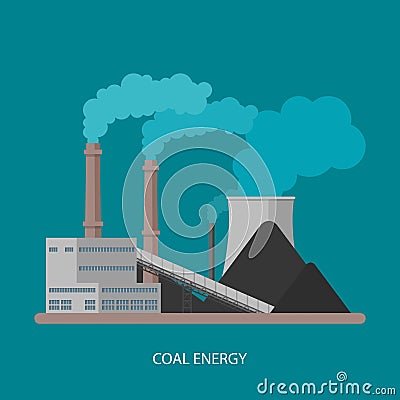 Coal power plant and factory. Energy industrial concept. Vector Illustration