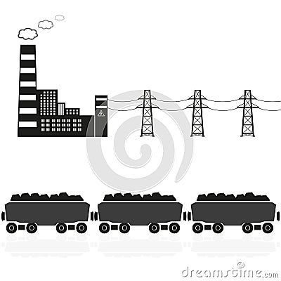 Coal power plant and train with coal eps10 Vector Illustration