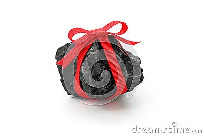 Coal with red ribbon Stock Photo