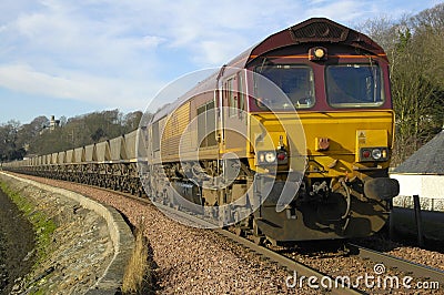 Coal train and railway at Culross Stock Photo