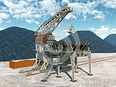 Coal transfer station Cartoon Illustration