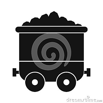 Coal trolley black simple icon Vector Illustration