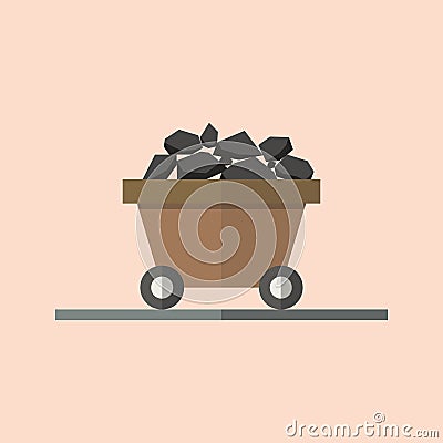 Coal trolley in flat style Vector Illustration