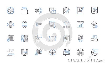 Coalescing organizations line icons collection. Consolidation, Integration, Unity, Merger, Unification, Converge Vector Illustration