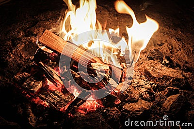 Coals of a campfire in the forest Stock Photo