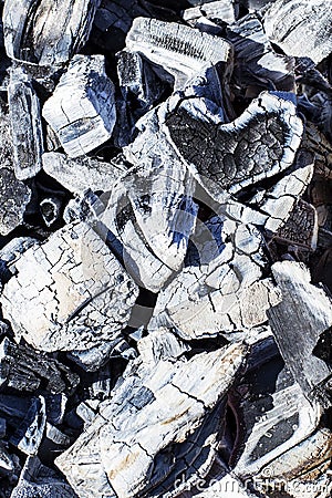 Coals in a fire, coal in the form of hearts Stock Photo