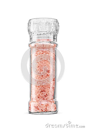 Coarse Himalayan pink salt grinder or mill isolated on a white background Stock Photo