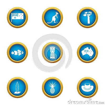 Coast of australia icons set, flat style Vector Illustration