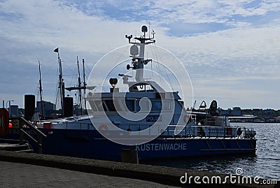 Coast Guard Boat at the Bay Foerde in Kiel, the Capital City of Schleswig - Holstein Stock Photo