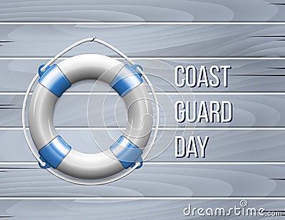 Coast guard day greeting card with Life Buoy Vector Illustration