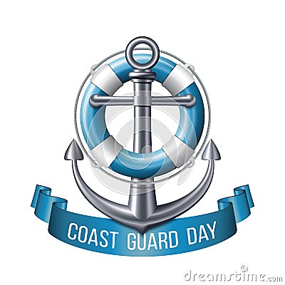 Coast guard day greeting card. Nautical emblem Vector Illustration