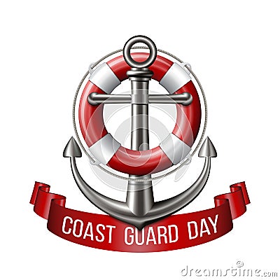 Coast guard day greeting card. Nautical emblem Vector Illustration