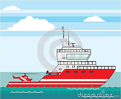 Coast guard ship with helicopter vector Vector Illustration