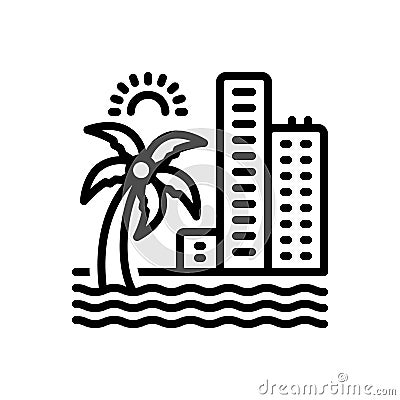Black line icon for Coast, beach and hotel Vector Illustration