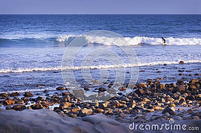Coast of Malibu, California waves, rocks and beach. Stock Photo