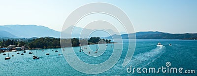 Coast of Paros island in Greece view from above. Panorama view Stock Photo