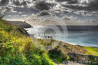 Coast path Praa Sands Cornwall England near Penzance and Mullion in HDR Stock Photo